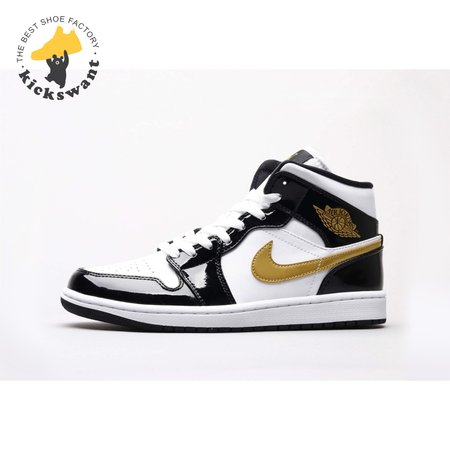 Air Jordan 1 Mid Patent Black White Gold 36-46