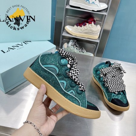 LANVIN Curb sneakers in Leather and strass navy blue STRA-H21281 Size 35-45